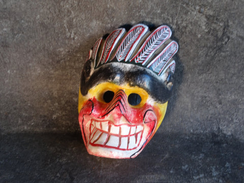 Guatemalan Festival Skull with Feather Headdress Mask 1960s M2722