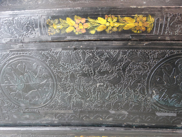 Mexican Baul - Hand-carved Hand-painted Lacquer Footed Chest - M2939