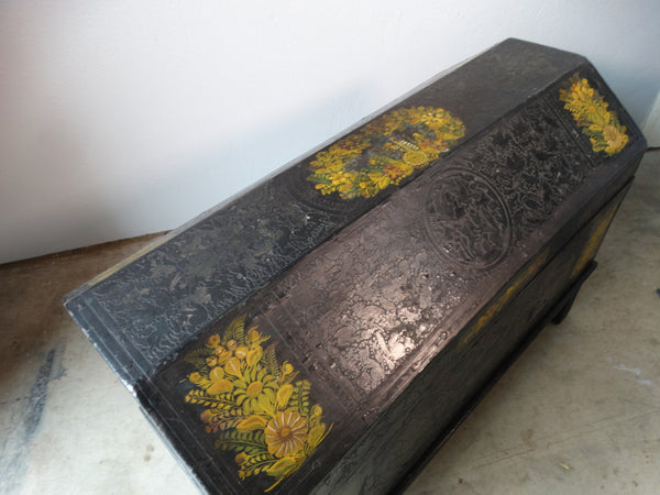 Mexican Baul - Hand-carved Hand-painted Lacquer Footed Chest - M2939