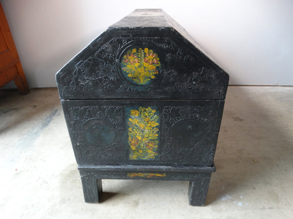 Mexican Baul - Hand-carved Hand-painted Lacquer Footed Chest - M2939