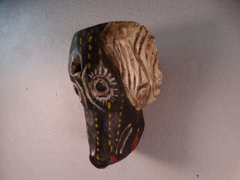 Guatemalan Folk Art Mask - Black Yellow Red White Dog  M2944