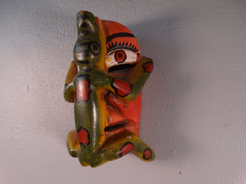 Mexican Carnival Mask - Devil (or a Red-Faced Man) with a Lizard on his Face - Late 1950s M2946