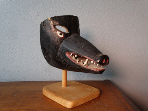 Mexican Carnival Folk Art Mask of a Wild Boar on a Stand 1950s M2950