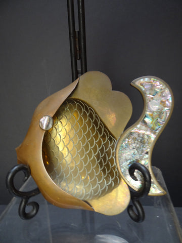 Mexican Brass, Copper, and Abalone Angel Fish Wall Plaque
