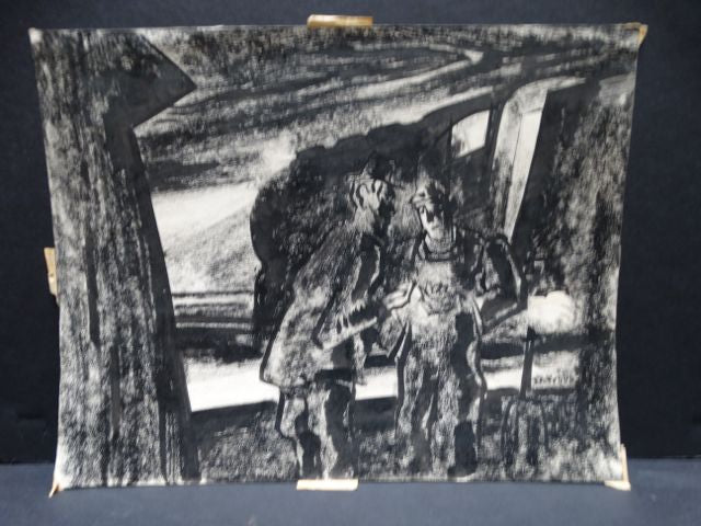 Charles Putnam Safford Hobo & Engineer Charcoal and Ink on Paper