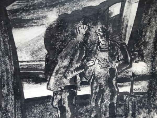 Charles Putnam Safford Hobo & Engineer Charcoal and Ink on Paper