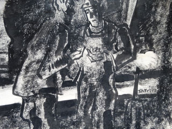 Charles Putnam Safford Hobo & Engineer Charcoal and Ink on Paper