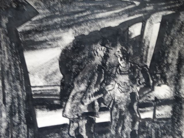 Charles Putnam Safford Hobo & Engineer Charcoal and Ink on Paper