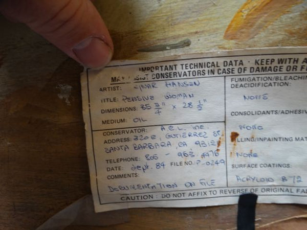 Ejnar Hansen “Pensive Woman” Oil on Canvas