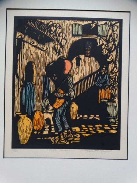 Prescott Chaplin: “Water Vendor” Block Print