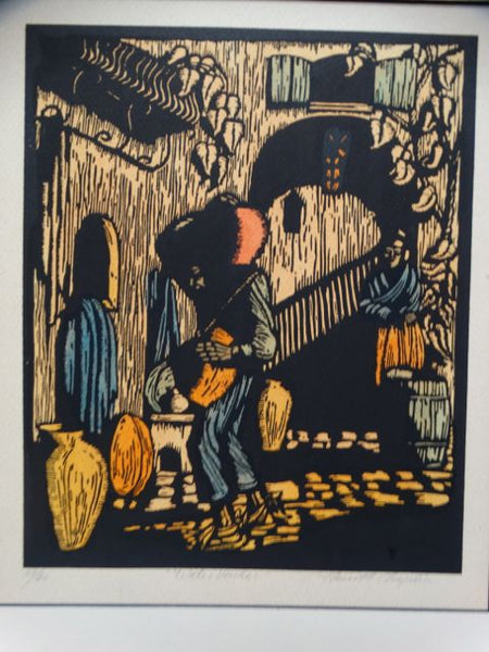 Prescott Chaplin: “Water Vendor” Block Print
