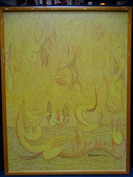 Stephen Sacklarian (1899-1983) Yellow Postmodern Abstractionist Painting P1403