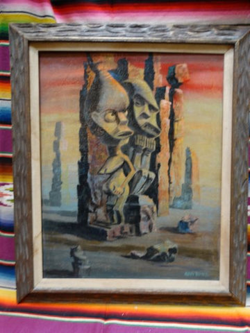 Mid Century Modern Ethnographic Tiki Gods Oil on Canvas by Auvi Bunz