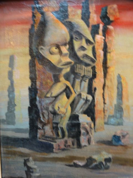Mid Century Modern Ethnographic Tiki Gods Oil on Canvas by Auvi Bunz