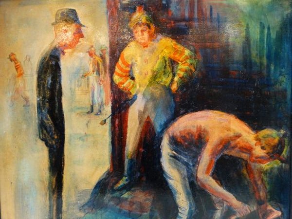 Carl Hugo Beetz Jockeys in the Locker room Oil on Board c 1935