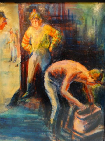 Carl Hugo Beetz Jockeys in the Locker room Oil on Board c 1935