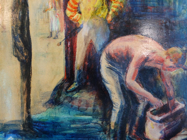 Carl Hugo Beetz Jockeys in the Locker room Oil on Board c 1935