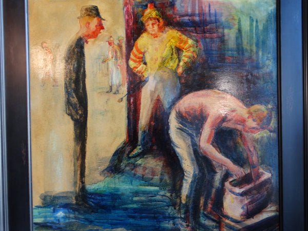Carl Hugo Beetz Jockeys in the Locker room Oil on Board c 1935