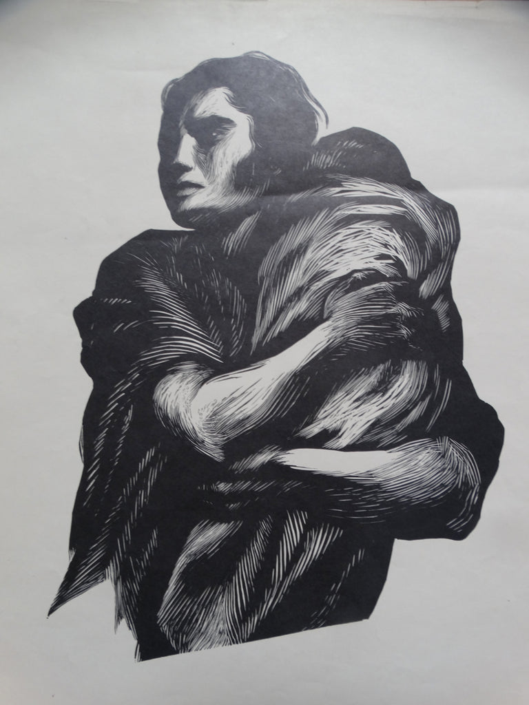 Andrea Gomez "Woman and Child" woodcut