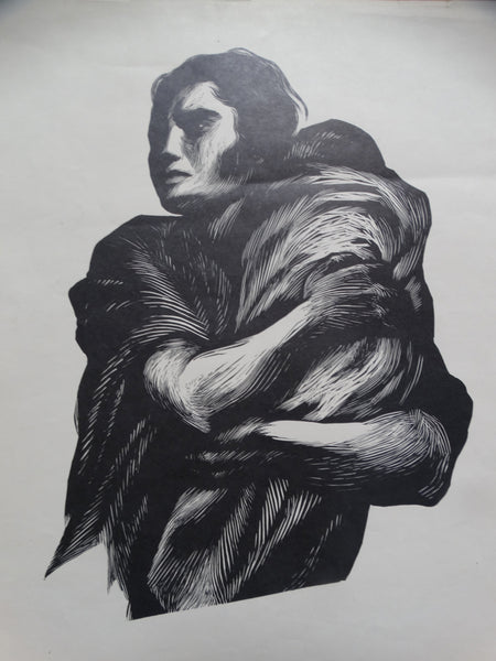 Andrea Gomez "Woman and Child" woodcut