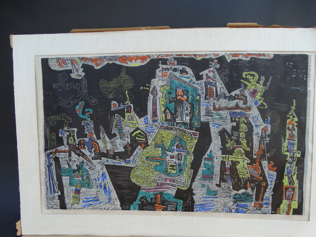 Water Palace: Ynez Johnston Modernist Woodblock Print on Rice Paper