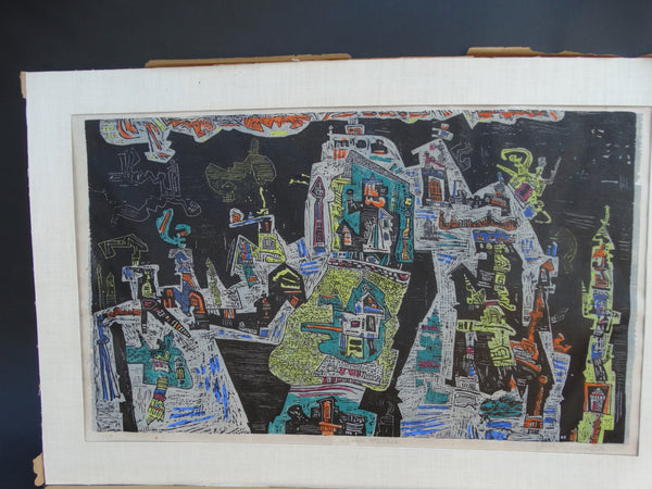 Water Palace: Ynez Johnston Modernist Woodblock Print on Rice Paper