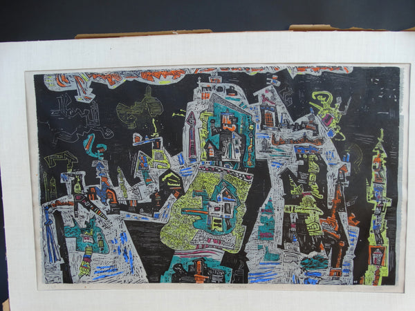 Water Palace: Ynez Johnston Modernist Woodblock Print on Rice Paper