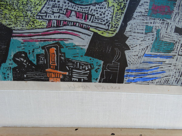Water Palace: Ynez Johnston Modernist Woodblock Print on Rice Paper