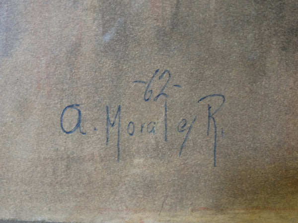 Faces -  Mexican Modernist painting by A Moralay or Morales 1962