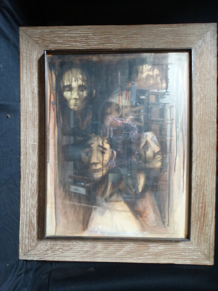 Faces -  Mexican Modernist painting by A Moralay or Morales 1962