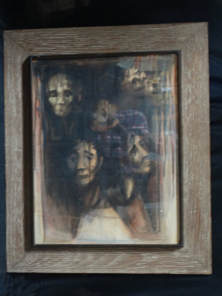 Faces -  Mexican Modernist painting by A Moralay or Morales 1962