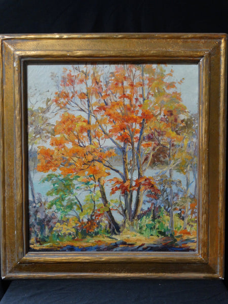 Minnie Bowles: Autumn Trees by Lake