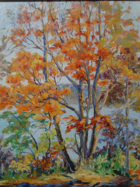 Minnie Bowles: Autumn Trees by Lake