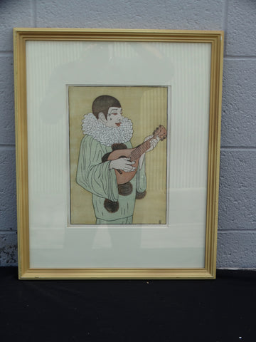 Anders Aldrin - Pierrot with Mandolin - Woodcut P2369