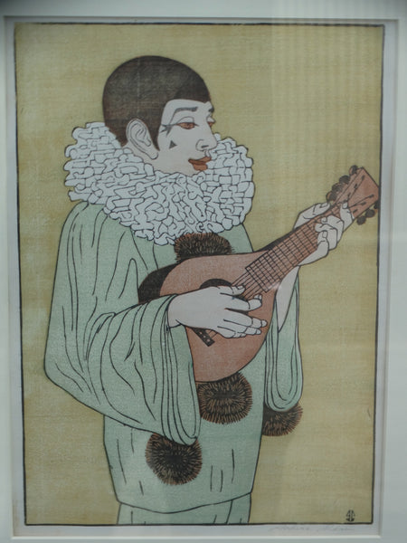 Anders Aldrin - Pierrot with Mandolin - Woodcut P2369