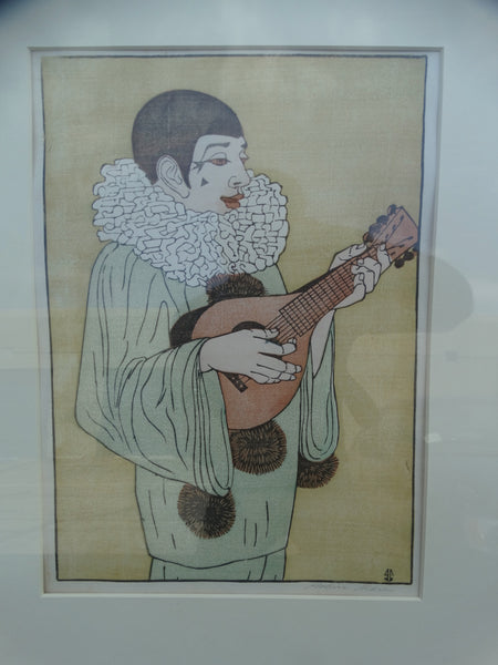 Anders Aldrin - Pierrot with Mandolin - Woodcut P2369