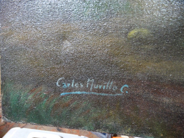 Carlos Murillo - Women & Children at the Stream by the Bridge next to the Church c 1900 P2439