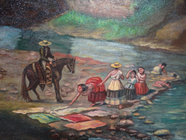 Carlos Murillo - Women & Children at the Stream by the Bridge next to the Church c 1900 P2439