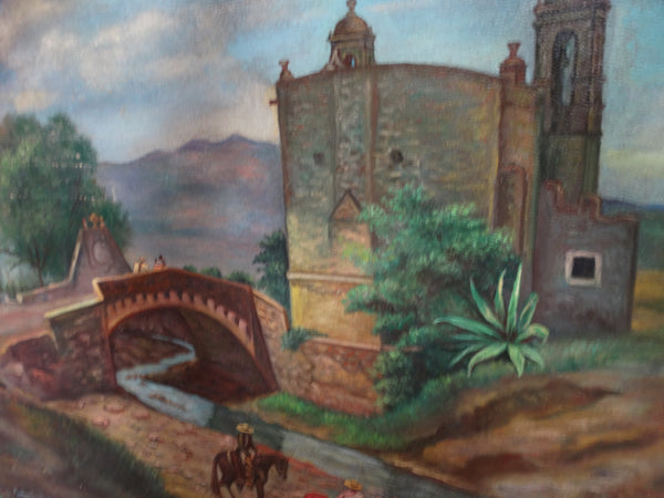 Carlos Murillo - Women & Children at the Stream by the Bridge next to the Church c 1900 P2439