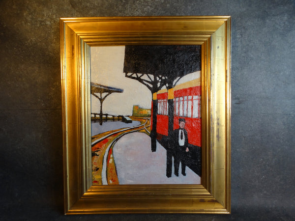 Meyer Greenberg - Stationmaster on Platform - Oil on Canvas c 1930 P2518