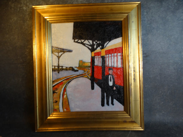 Meyer Greenberg - Stationmaster on Platform - Oil on Canvas c 1930 P2518