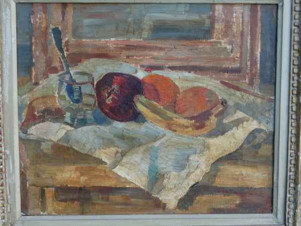 Still Life: Fruit, Glass w Spoon in Water - c 1939 Oil on Canvas