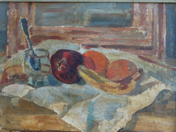 Still Life: Fruit, Glass w Spoon in Water - c 1939 Oil on Canvas