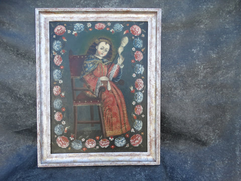 Spanish Colonial Portrait of Saint Catherine 19th Century Bolivian/Peruvian