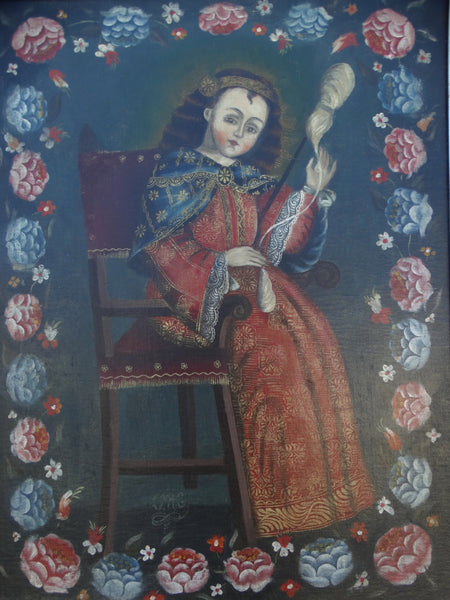Spanish Colonial Portrait of Saint Catherine 19th Century Bolivian/Peruvian