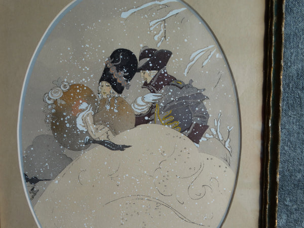 Romantic Winter Fantasy À La Russe - Boudoir Art - Pochoir c 1920s P2564