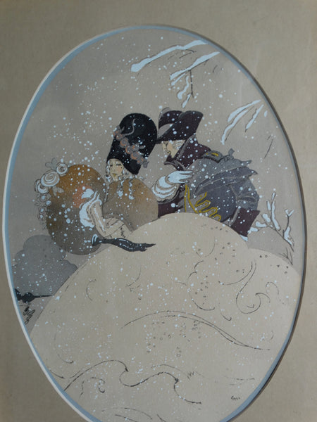 Romantic Winter Fantasy À La Russe - Boudoir Art - Pochoir c 1920s P2564