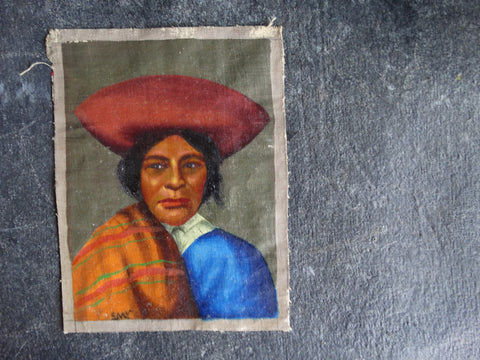 Portrait Of A Peasant Woman in a Red Sombrero signed CMV c 1930s P2572