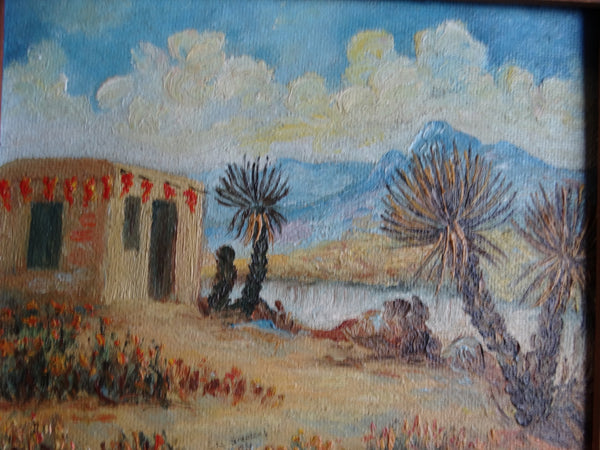 Adobe with Chiles Drying - Oil on Masonite c 1930 P2584