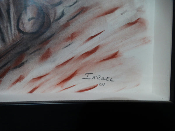 Ixrael- 2001 - Luchadores (The Wrestlers) - Charcoal and Conte Crayon Drawing P2596